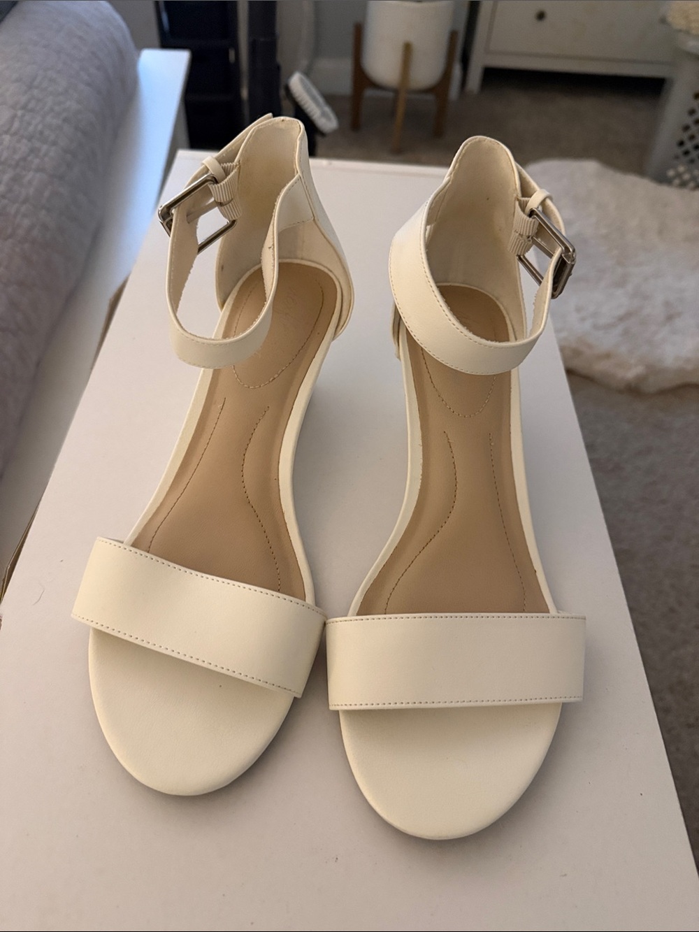 dexflex comfort Cream Ankle-Strap Block Heel Sandals